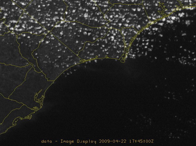 Visible satellite loop of the Highway 31 fire from April 22 and 23, 2009.  The smoke plume can be seen blowing east across North Myrtle Beach into the Atlantic Ocean.