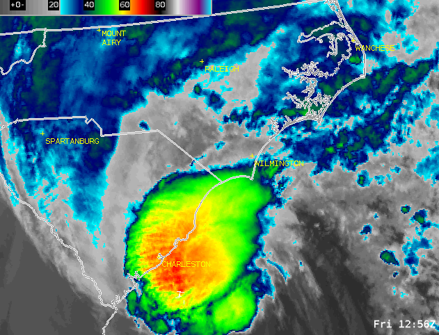Infrared satellite loop of Hurricane Ian's final landfall along the South Carolina coast on September 30, 2022