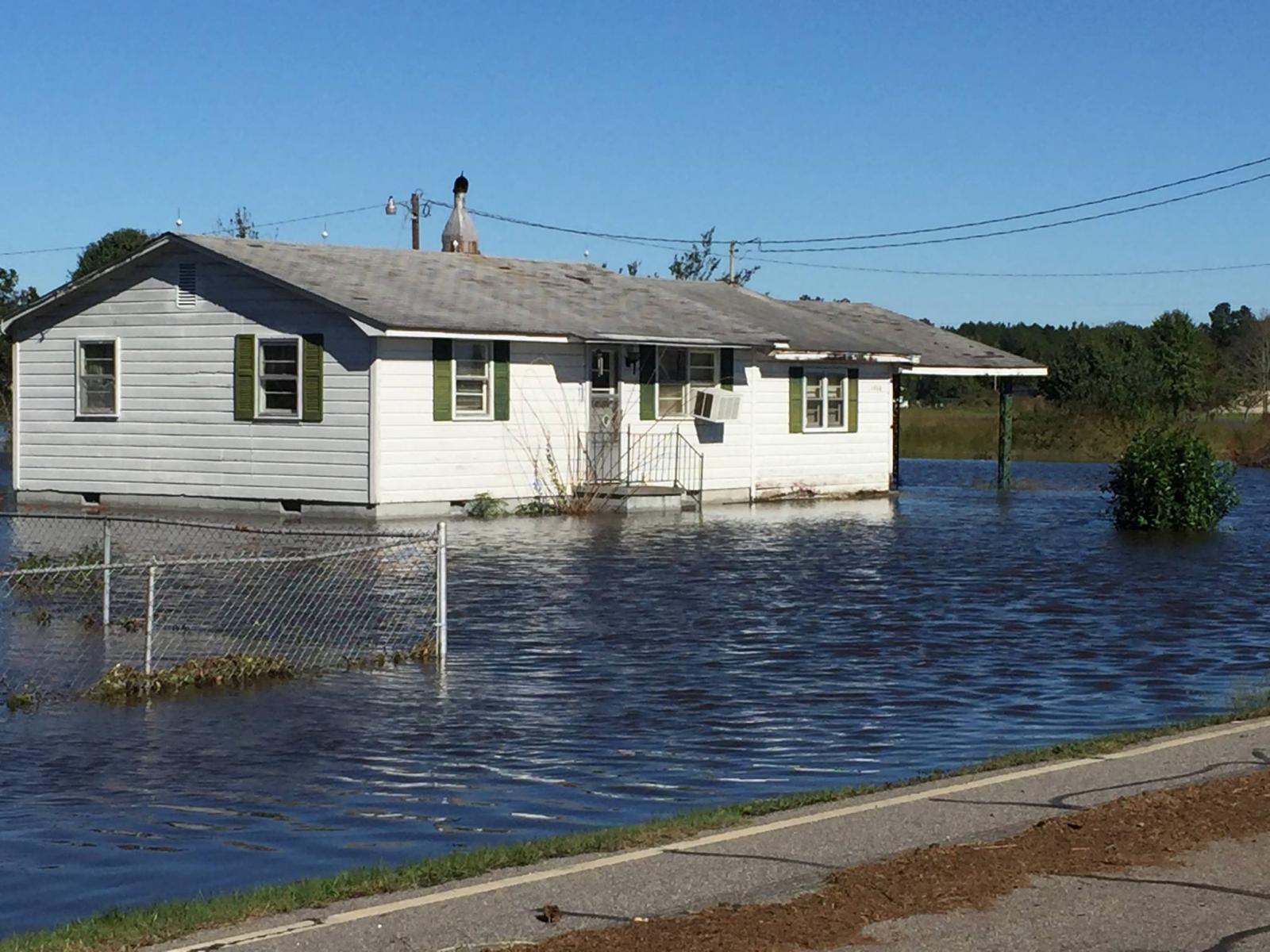 Flooding along Lovette Road a few miles south of Lumberton, NC