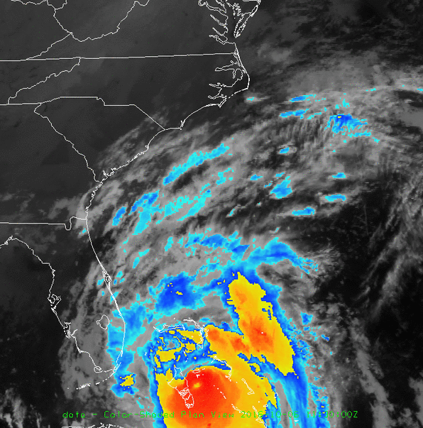 GOES-13 Infrared satellite animation of Hurricane Matthew striking the Carolina coast.  October 6-8, 2016