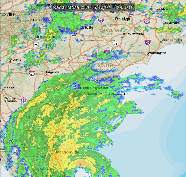 Radar composite animation of Hurricane Matthew striking the Carolina coast.  October 7-8, 2016