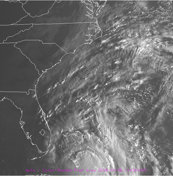 GOES-13 Visible satellite animation of Hurricane Matthew striking the Carolina coast.  October 6-8, 2016