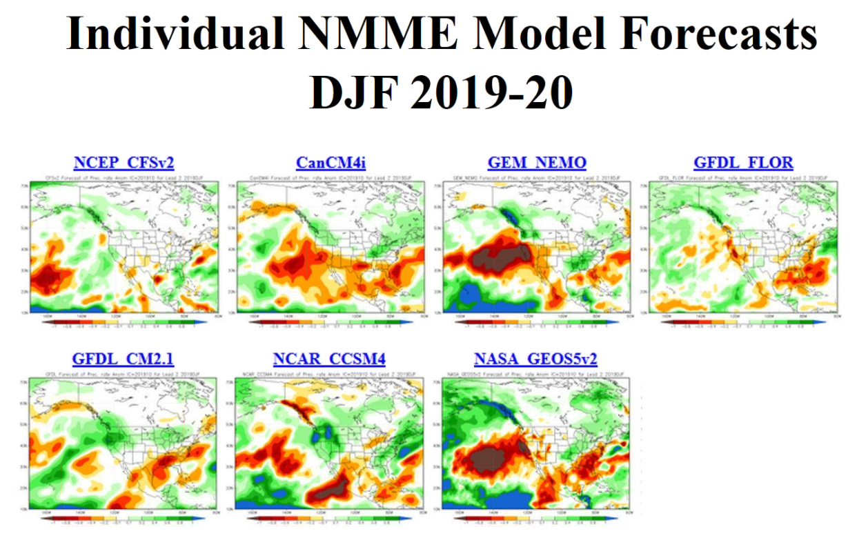 NMME Model Precipitation Forecasts for the 2019-2020 Winter Season
