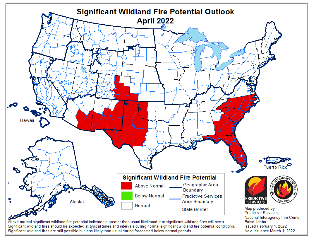 NIFC Wildland Fire Potential Outlook for April 2022