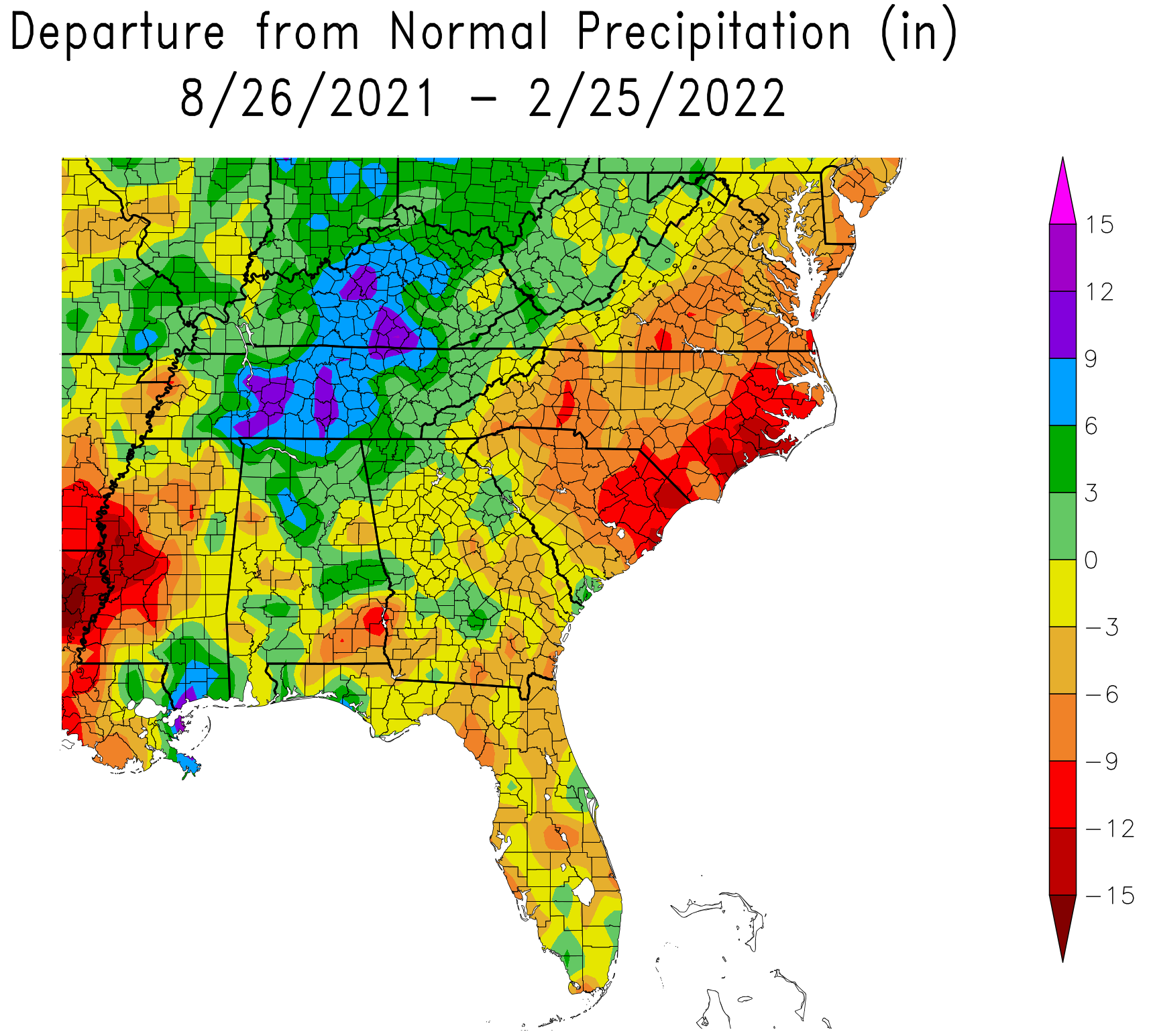 Departure from Normal Precipitation over the fall and winter