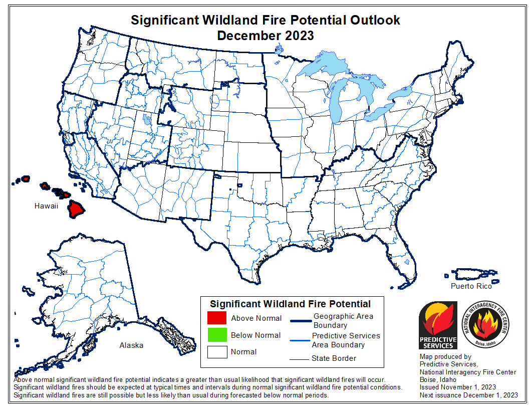 Wildland Fire Outlook for December 2023