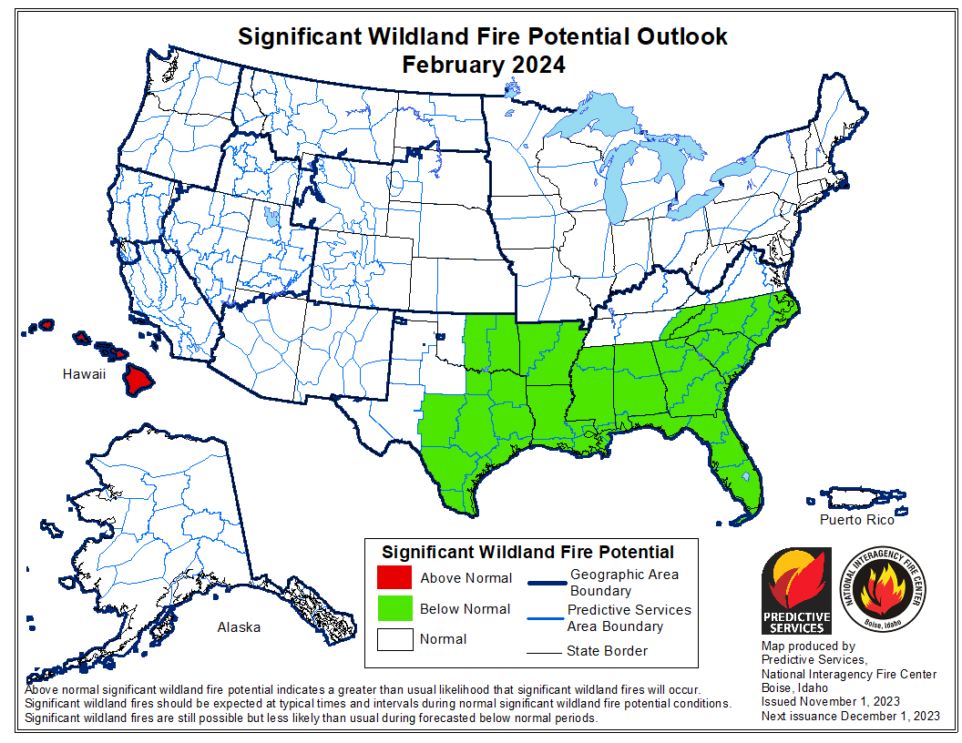 Wildland Fire Outlook for February 2024