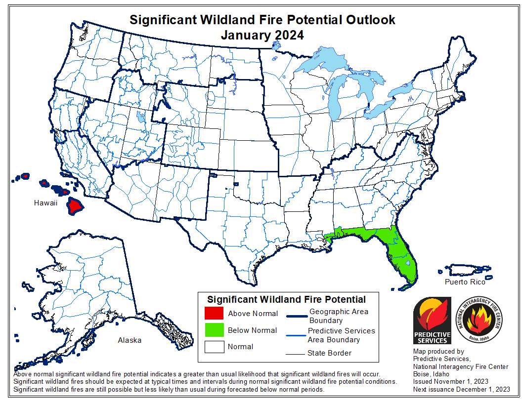 Wildland Fire Outlook for January 2024