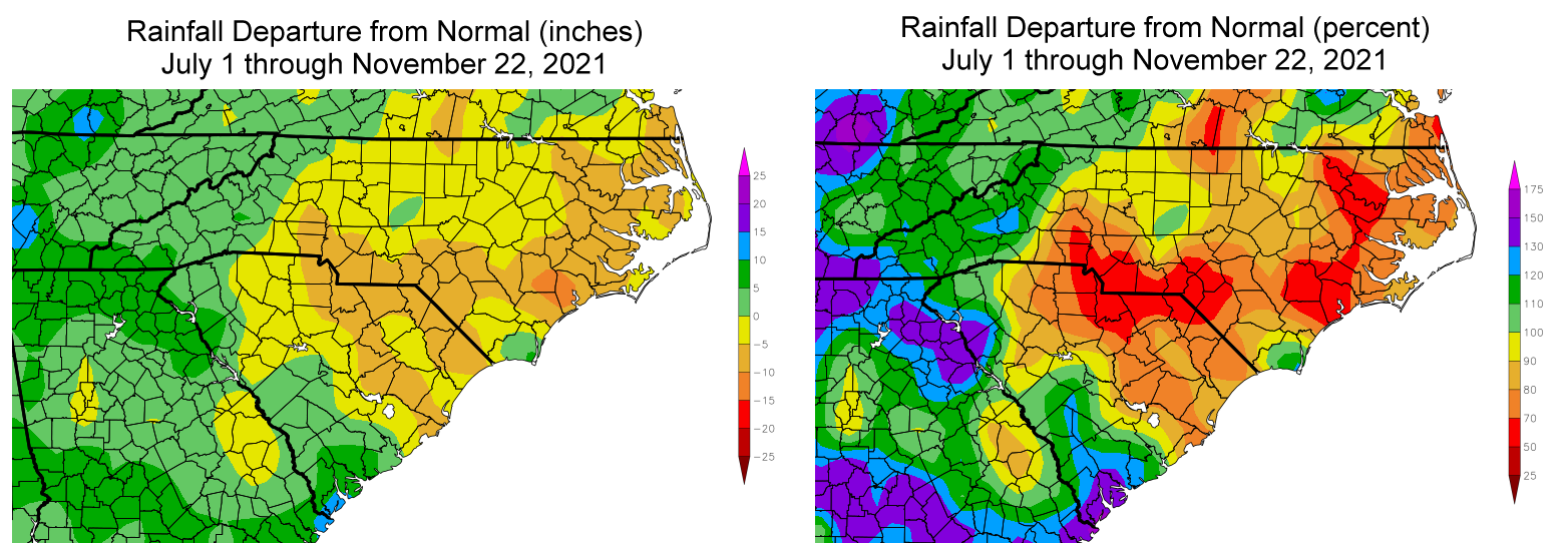 Rainfall departures at the end of fall 2021