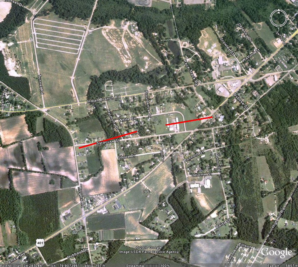 Image of Tornado track through Darlington County