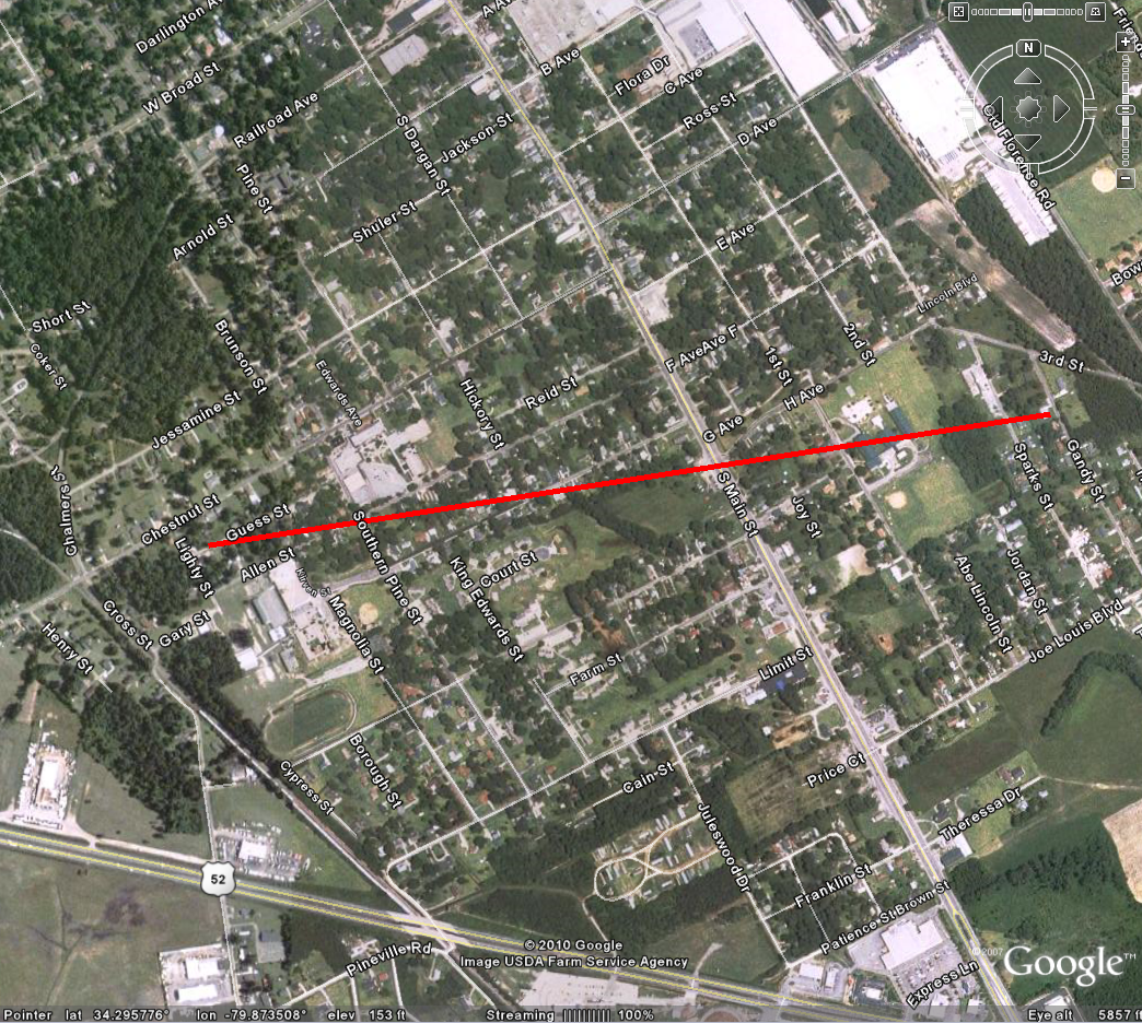 Image of Tornado track through Darlington County