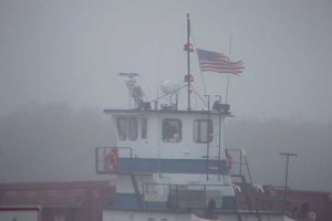 image of a ship in sea fog