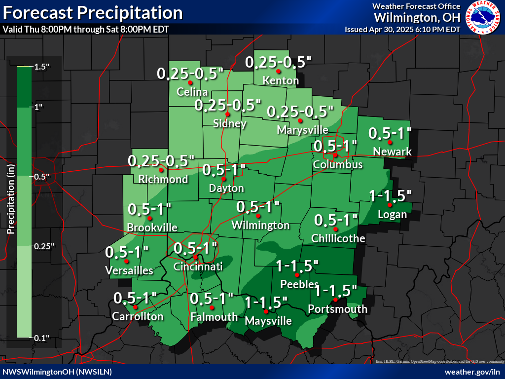 NWS ILN Hazards forecast QPF_Days2-3_CWA