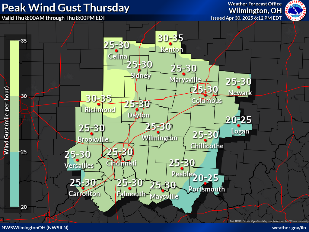 NWS ILN Hazards forecast WindGust_Day2_CWA