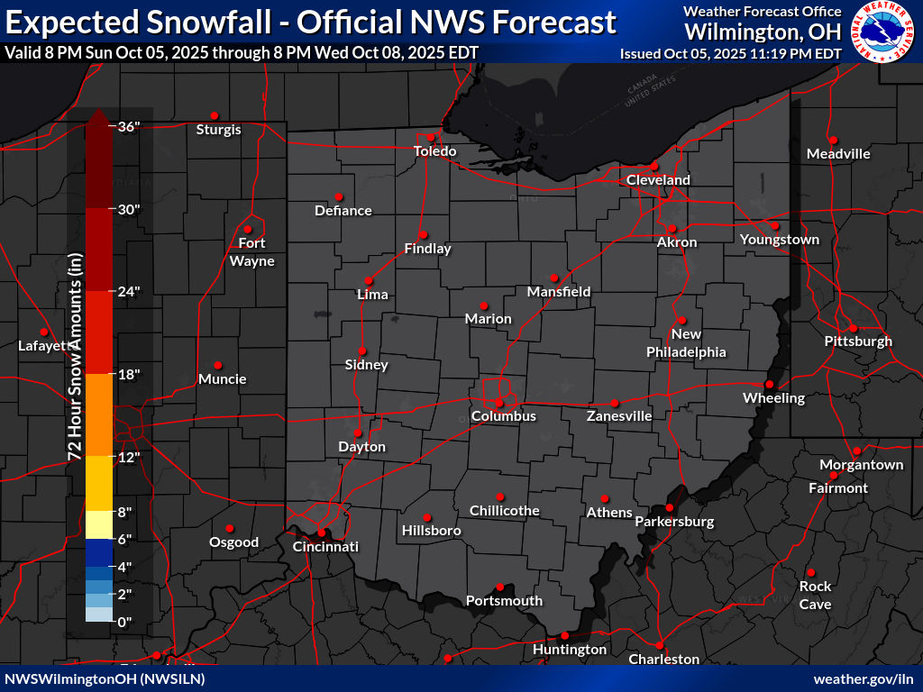 Ohio - Expected Snowfall - Range