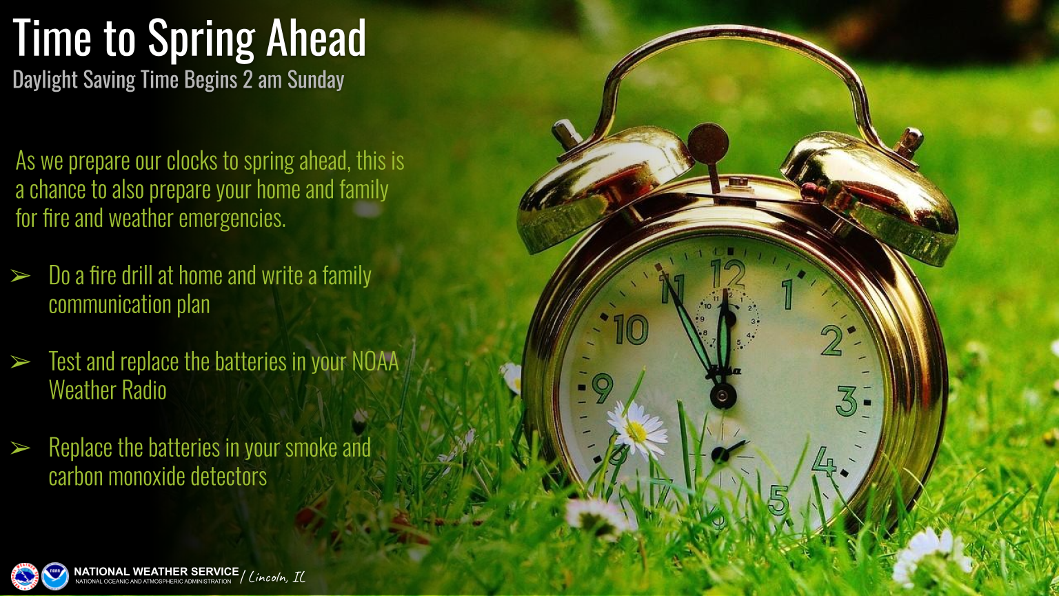 Daylight Saving Time begins 2 am Sunday, March 9th