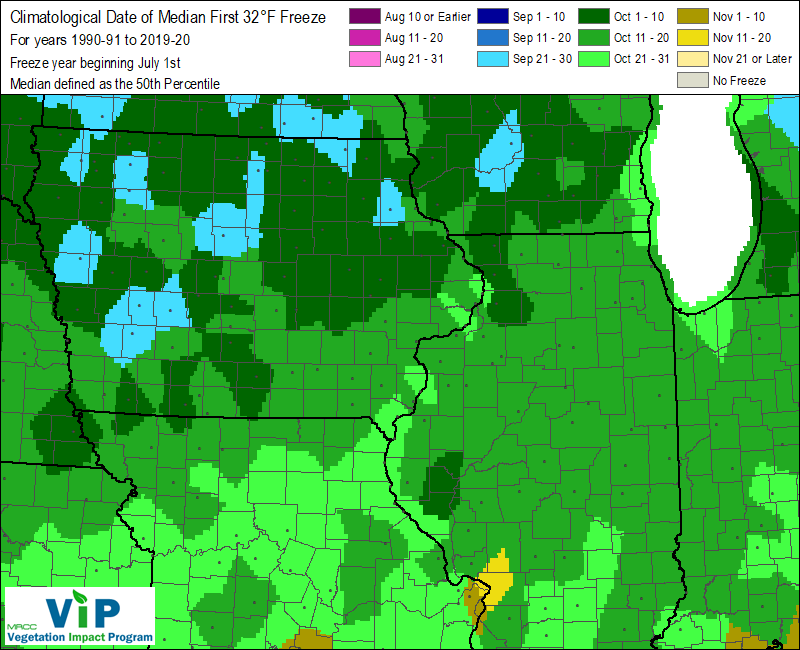 Average date of last freeze. Image courtesy MRCC