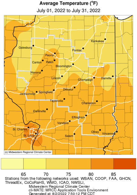 Feb 2022 Average Temperature Central IL
