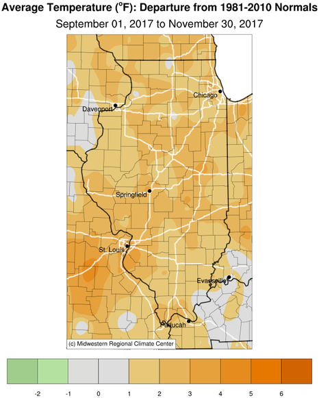 Fall 2017 IL Average Temperature Departure from Normal