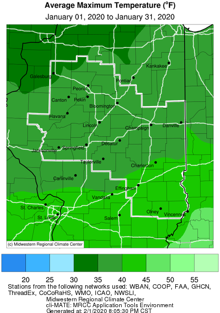 Jan 2020 Central IL Average High Temperature