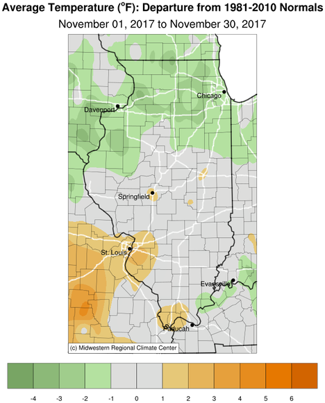Nov 2017 IL Average Temperature Departure from Normal