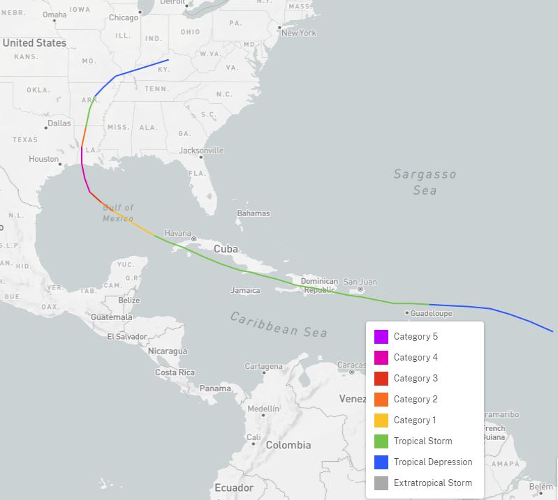 Path of Hurricane Lauran in 2020