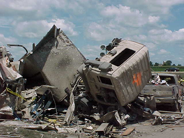 Remains of a truck in the loading area on the east side of the plant.
