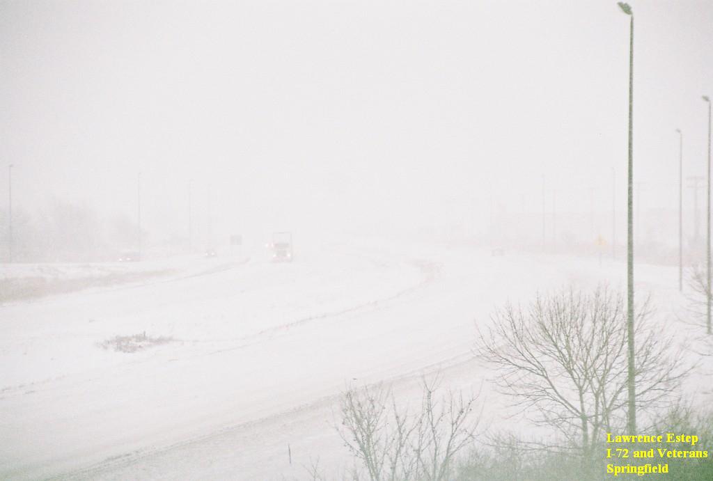 Whiteout conditions on I-72 at Veterans Parkway in Springfield.  Photo by Lawrence Estep.
