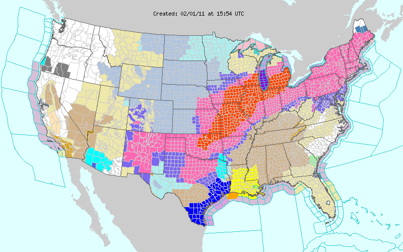 National watch/warning/advisory map from Tuesday morning