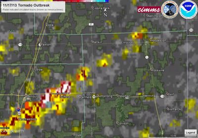 Rotational tracks across Champaign and Vermilion Counties.  Photo courtesy of National Severe Storms Laboratory.