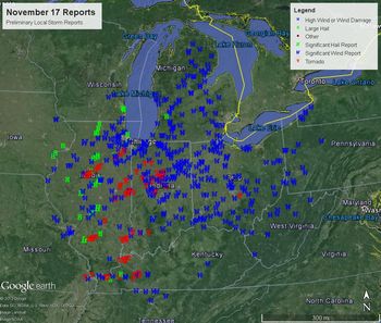 Severe weather reports from Sunday, November 13