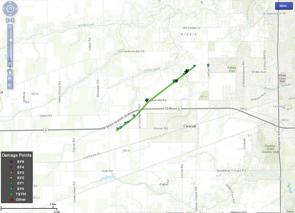 Track Map of Curran-Springfield tornado