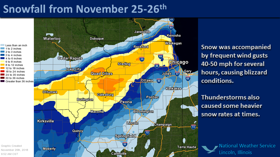 24-hour snowfall ending Monday, November 25th