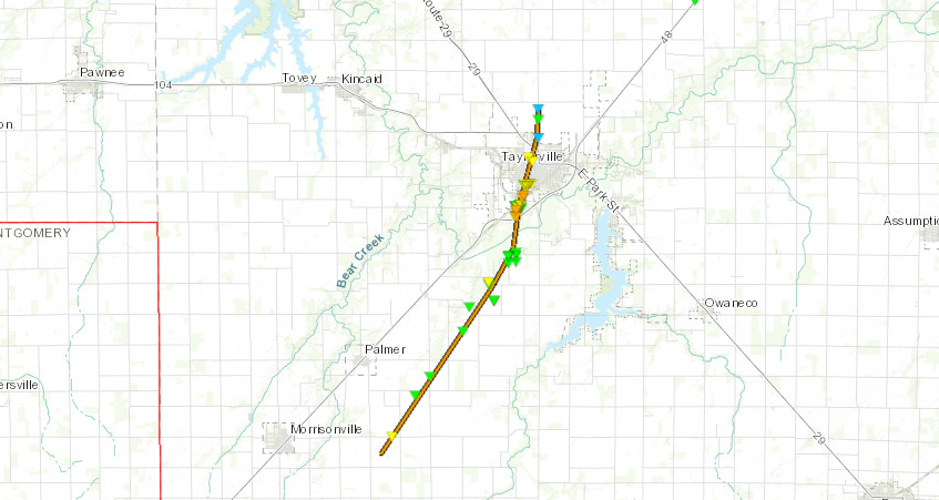 Taylorville tornado track map
