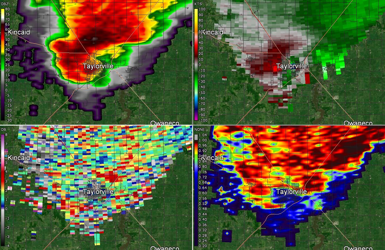 4-panel radar image for Taylorville at 5:20 pm