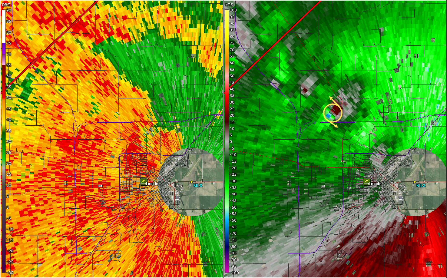 Radar image of the tornado in Lincoln