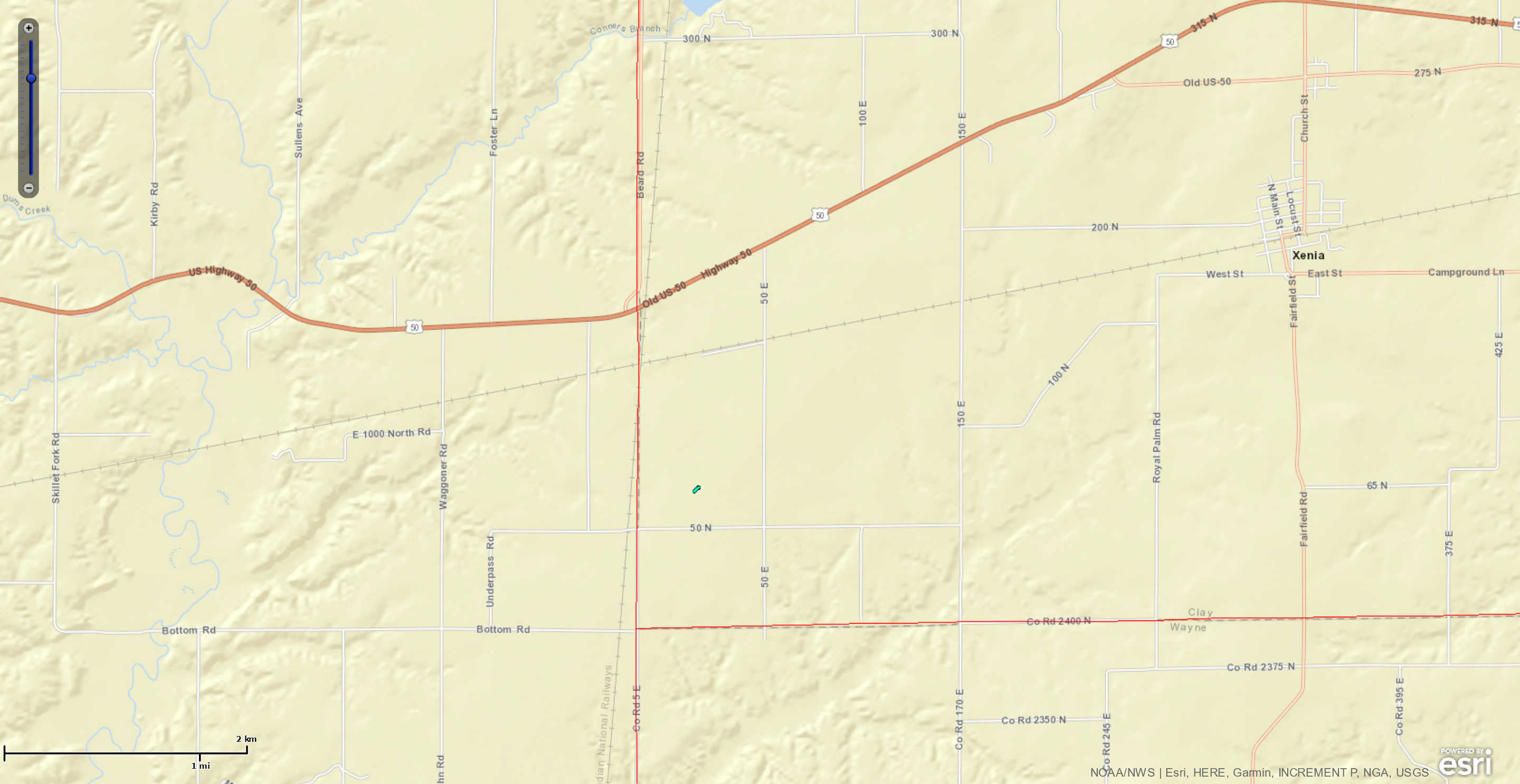 Xenia tornado map