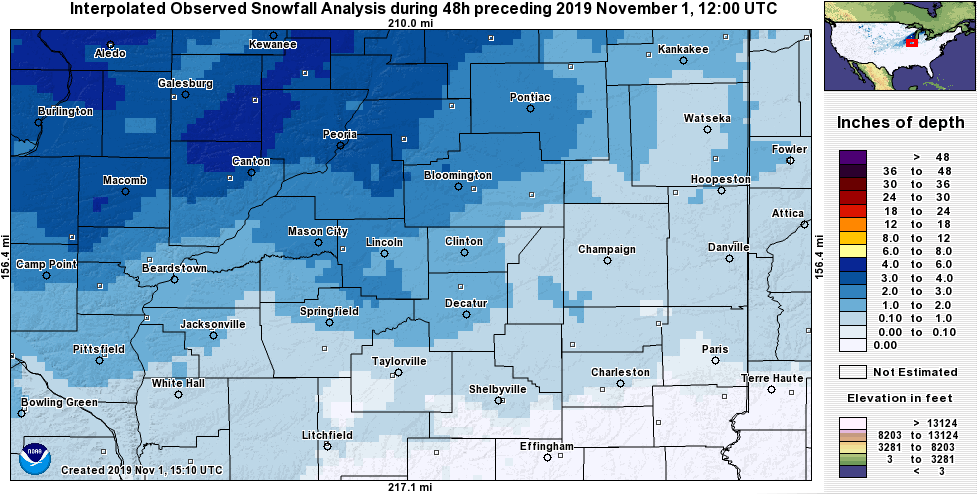 Snowfall ending 7 am Friday, November 1st. Image from NOAA NOHRSC