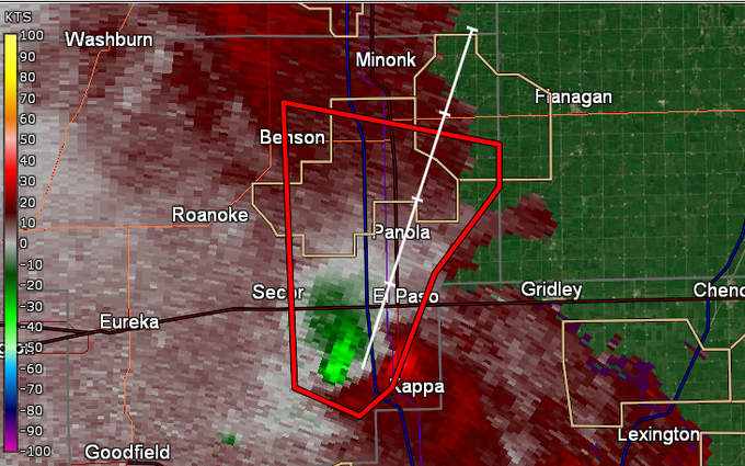 Storm Relative Motion radar image from El Paso tornado