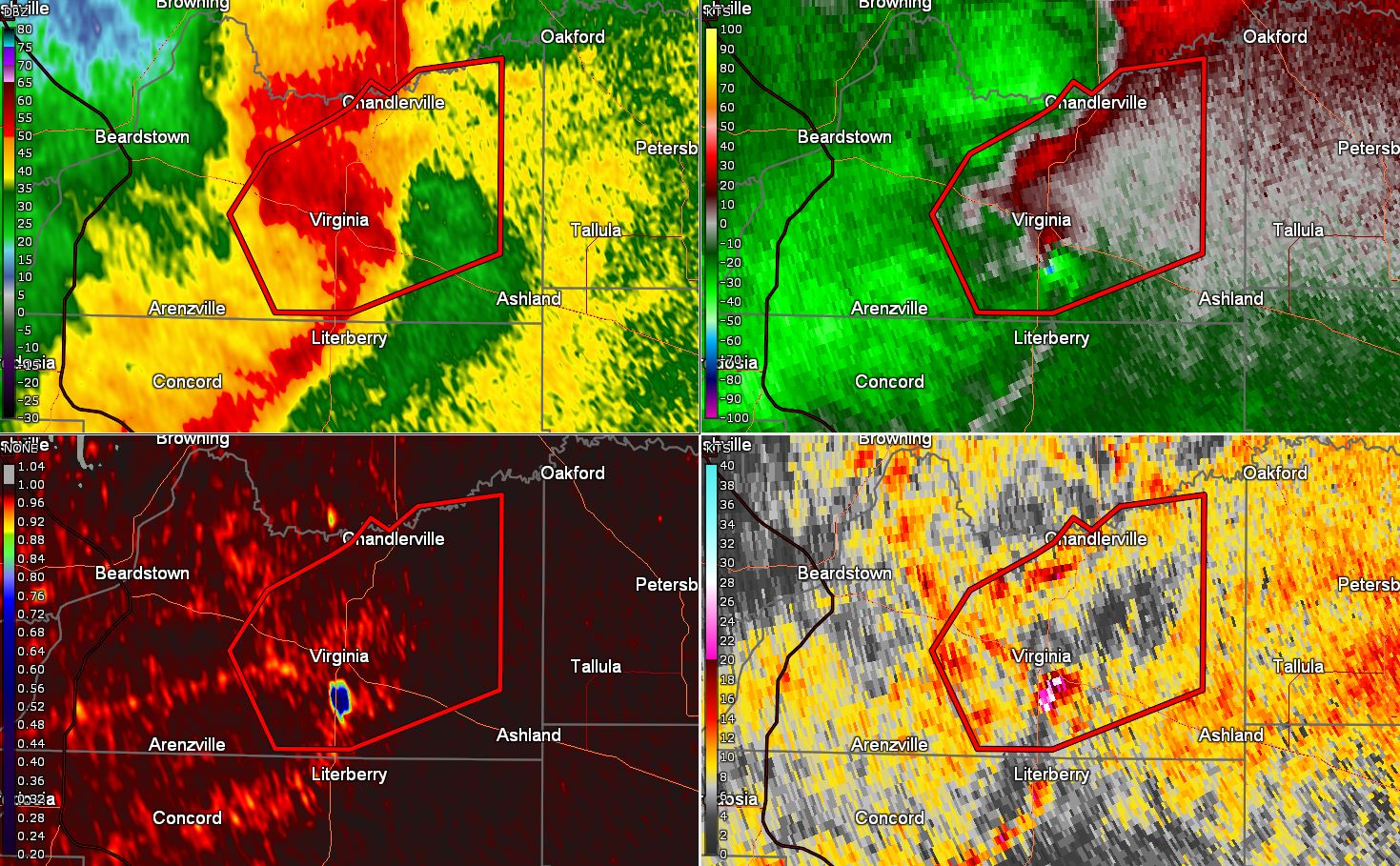 Radar imagery of Virginia tornado