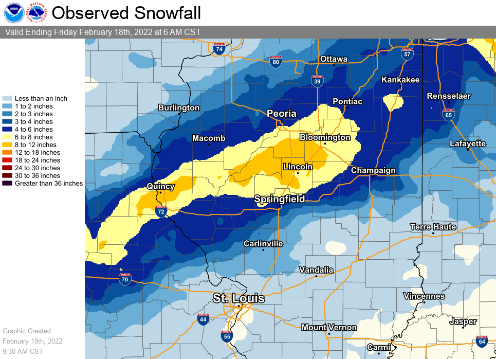 Snowfall amounts from February 17