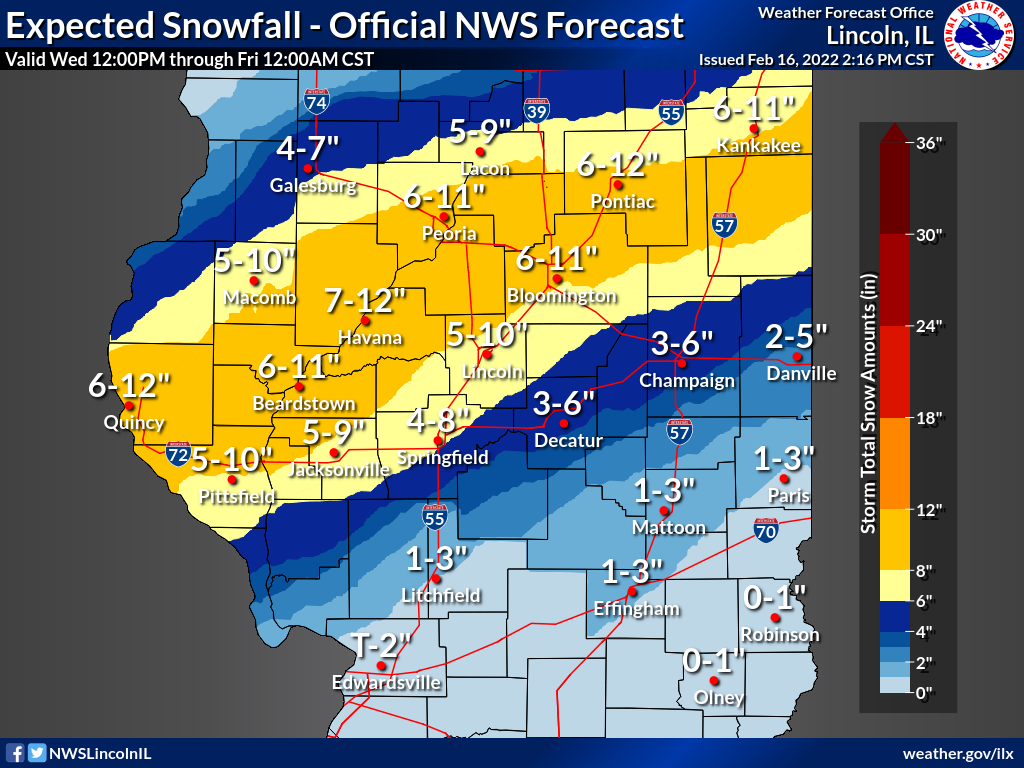 Snowfall forecast issued Wednesday afternoon