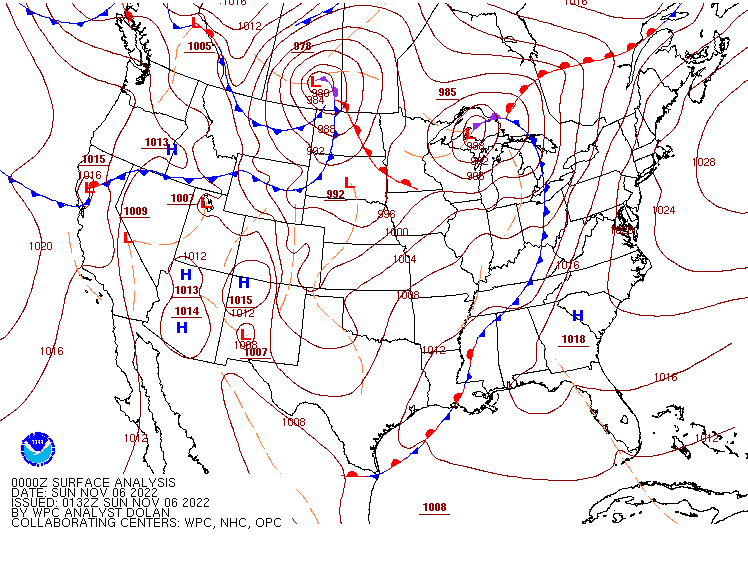 Weather map from 7 pm CDT