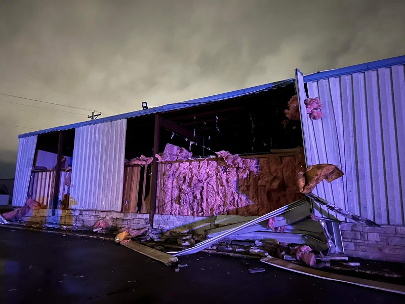 Metal wall panels removed from building