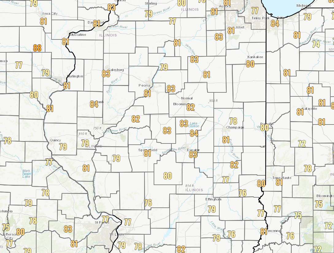 Dew point temperatures on Wednesday, August 23rd at 4 pm