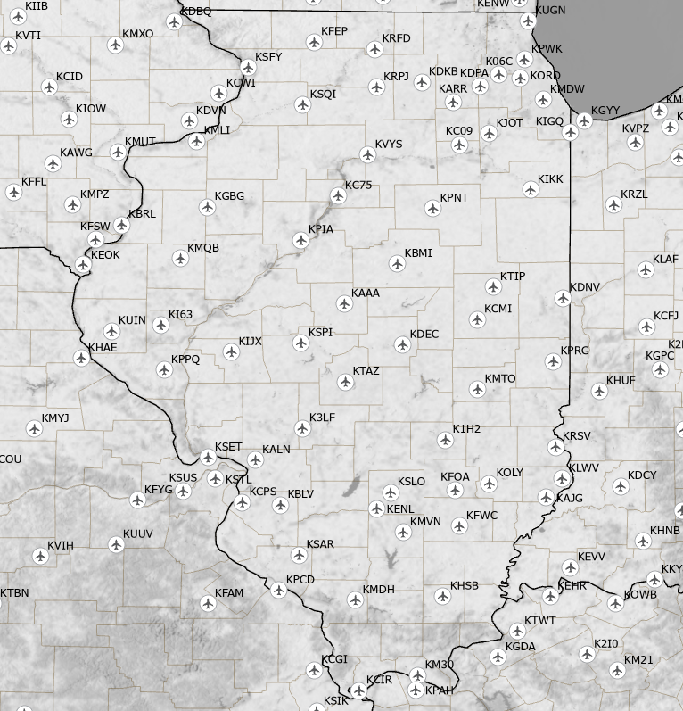 Map of weather stations in and around Illinois