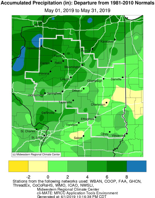 May 2019 Precipitation Departure from Normal in Central IL