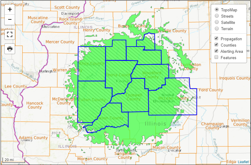 WXJ-71 coverage area