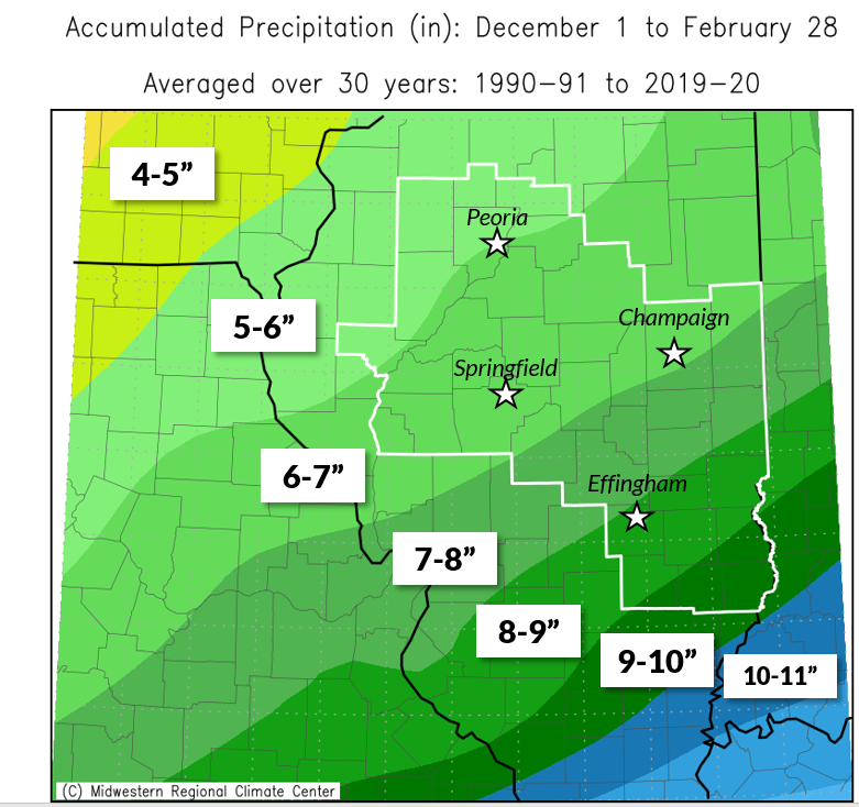 Average winter (Dec-Feb) liquid-equivalent precipitation, 1991-2020