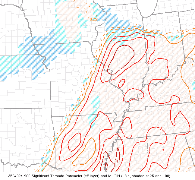 Significant tornado parameter at 2 pm